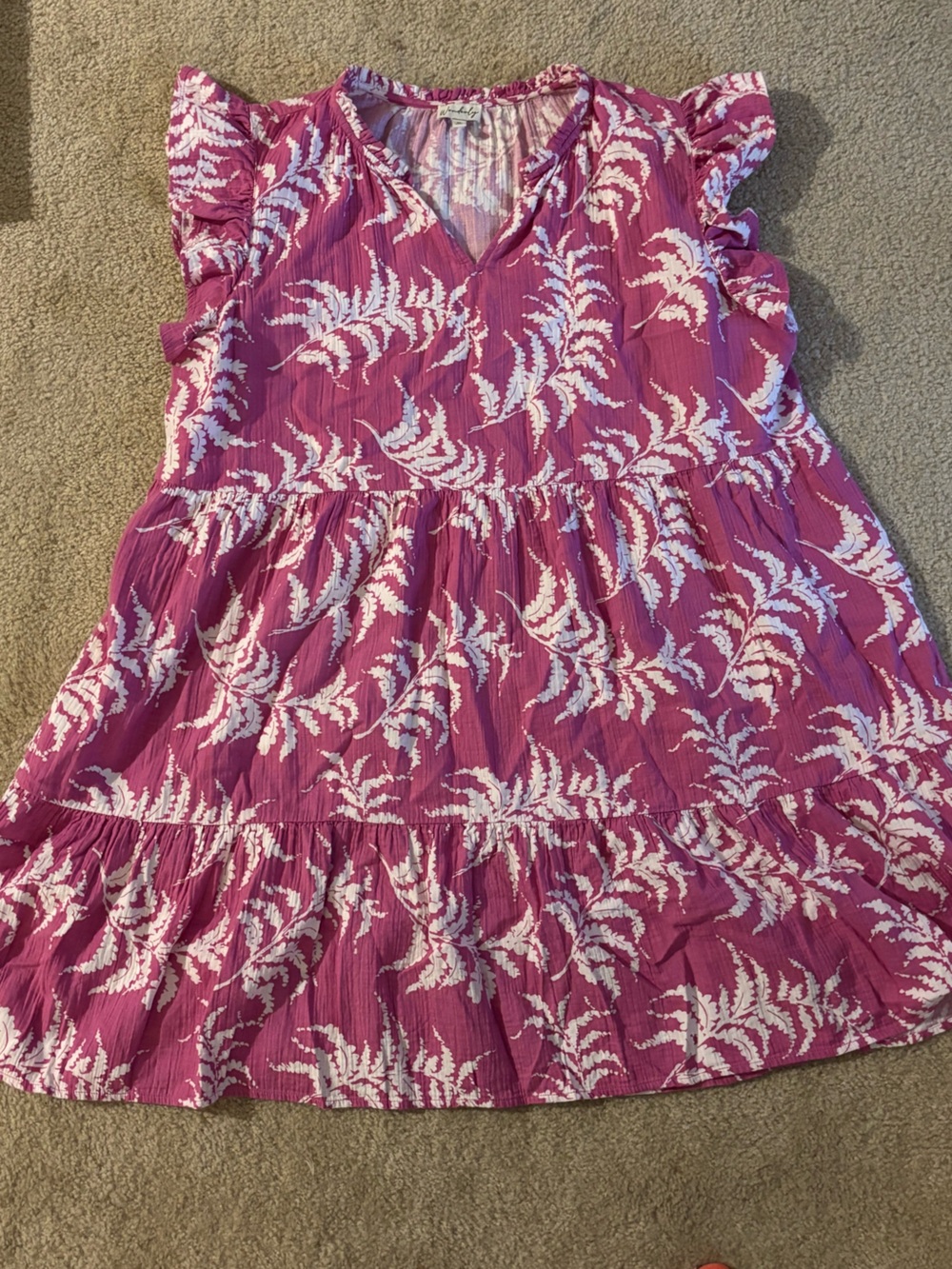 Wonderly Pink & White V-Neck Ruffled Dress